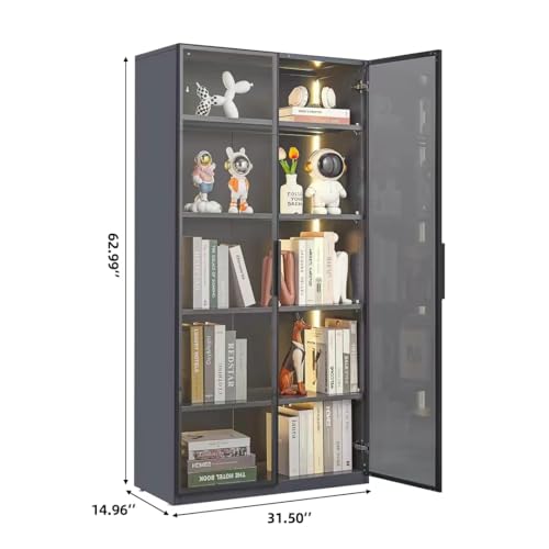 5 Shelves Metal Glass Display Cabinet with Light Strips Y85687