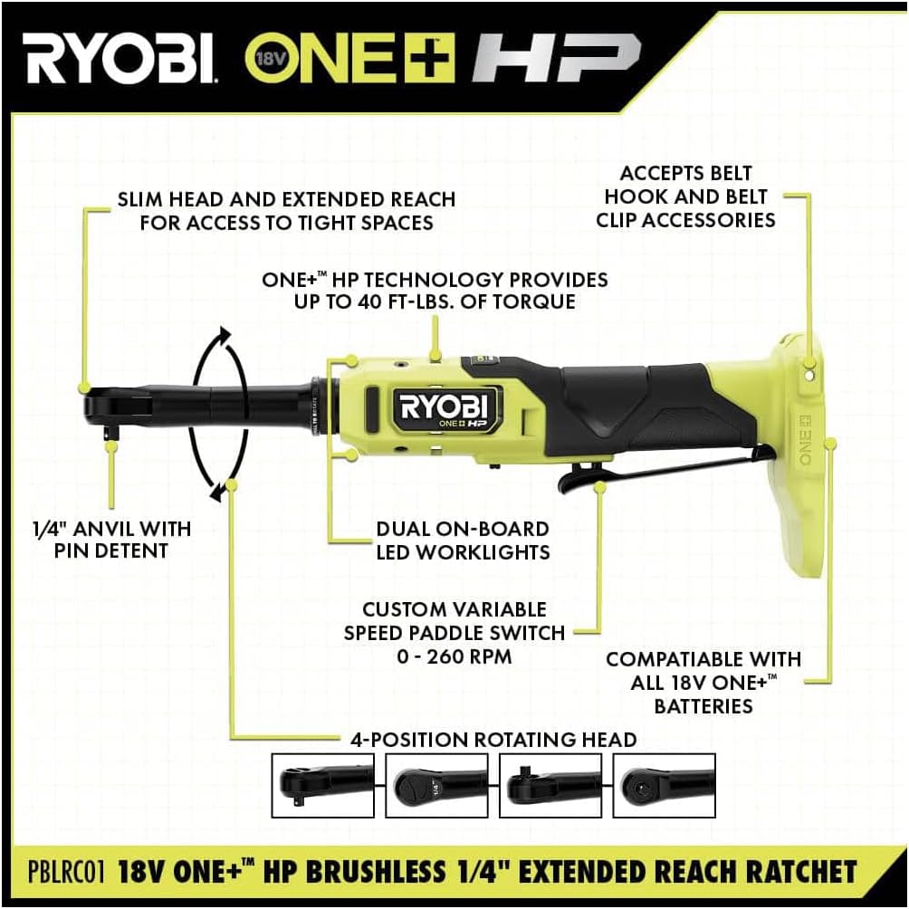 18V Brushless Cordless 1/4 in. Extended Reach Ratchet F763