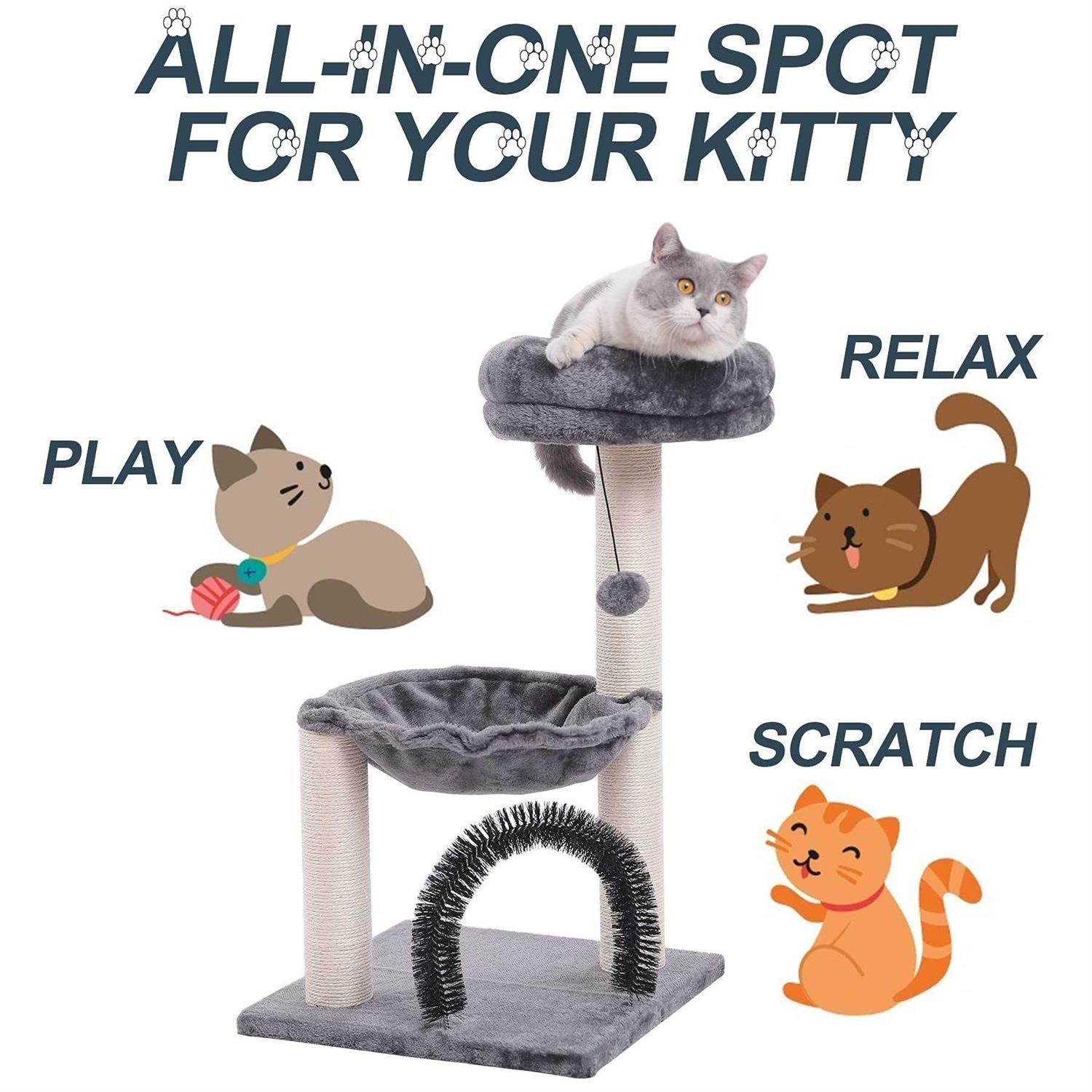 27.8 INCHES Multi-Level Cat Tree with Scratching Posts Plush Basket & Perch G61034