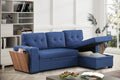 Blue Linen L Shaped Sectional Sofa with Pull Out Bed and Storage Chaise A474041