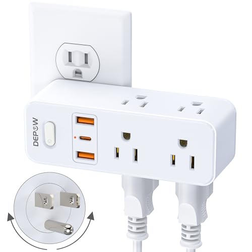 White 6AC 3USB Wall Outlet Extender with Rotating Plug W45773