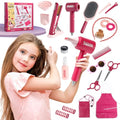 21Pcs Girls Hair Salon Toys with Barber Apron, Hair Dryer, Mirror, Scissors and Styling Accessories B22936