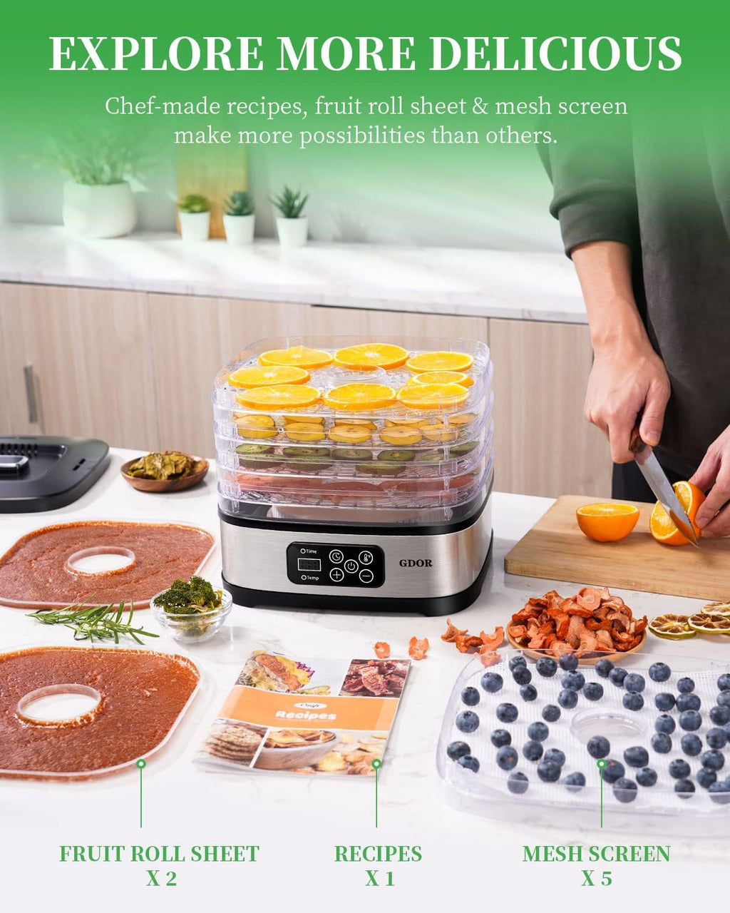 5-Tray Food Dehydrator with Adjustable Temperature & 72H Timer A471
