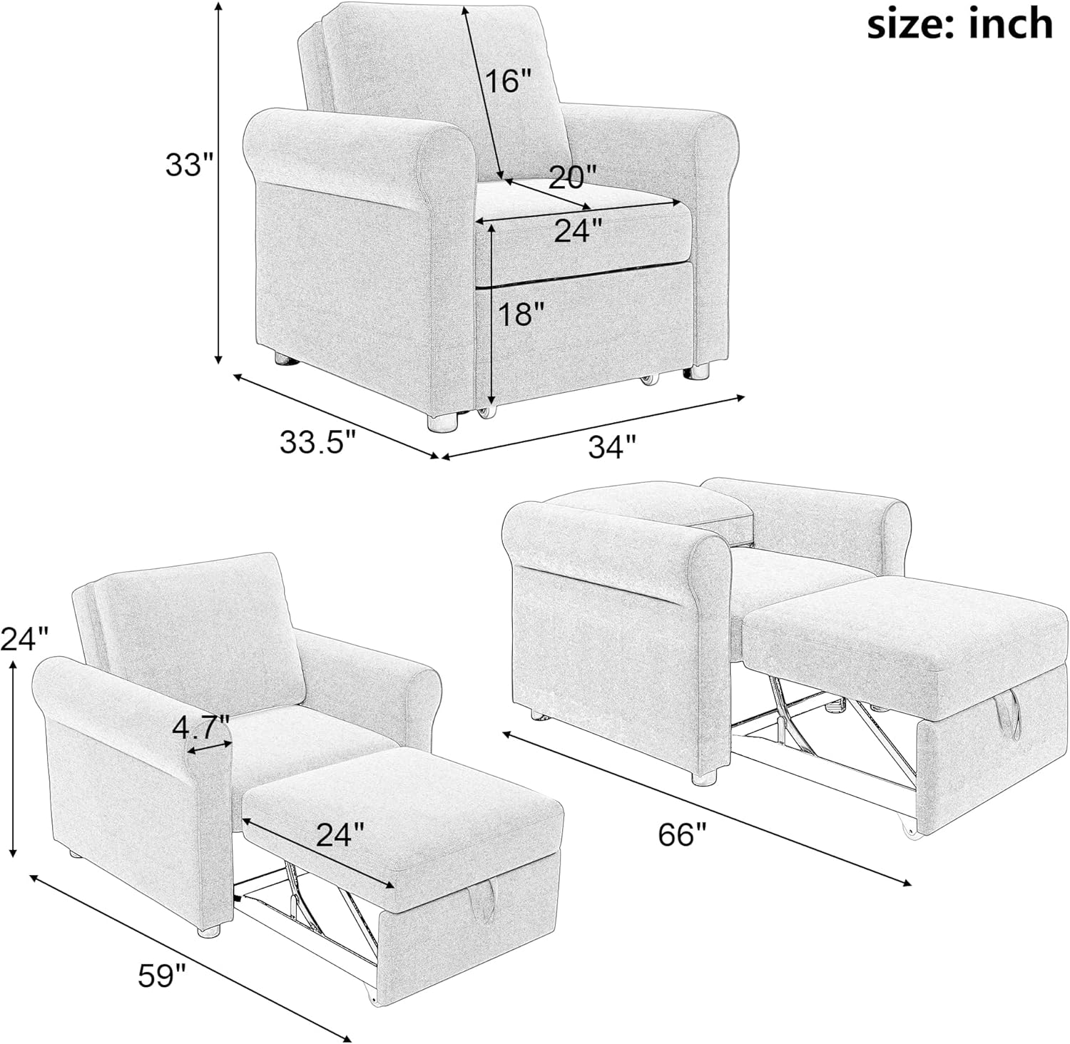 Deep Blue 3-in-1 Convertible Sofa Bed Chair Z641074