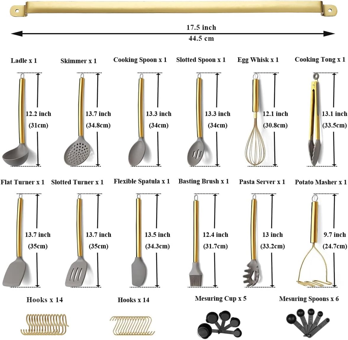 38 Piece Silicone Non-Stick Kitchen Utensils Set with Utensil Rack W832