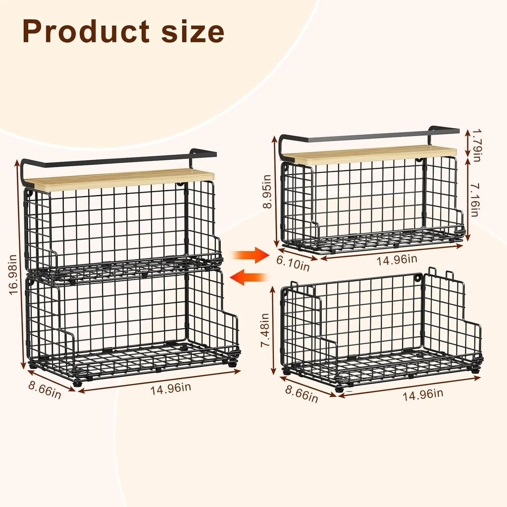 Black 3-Tier Stackable Snack Organizer with Pine Wood Top W44135