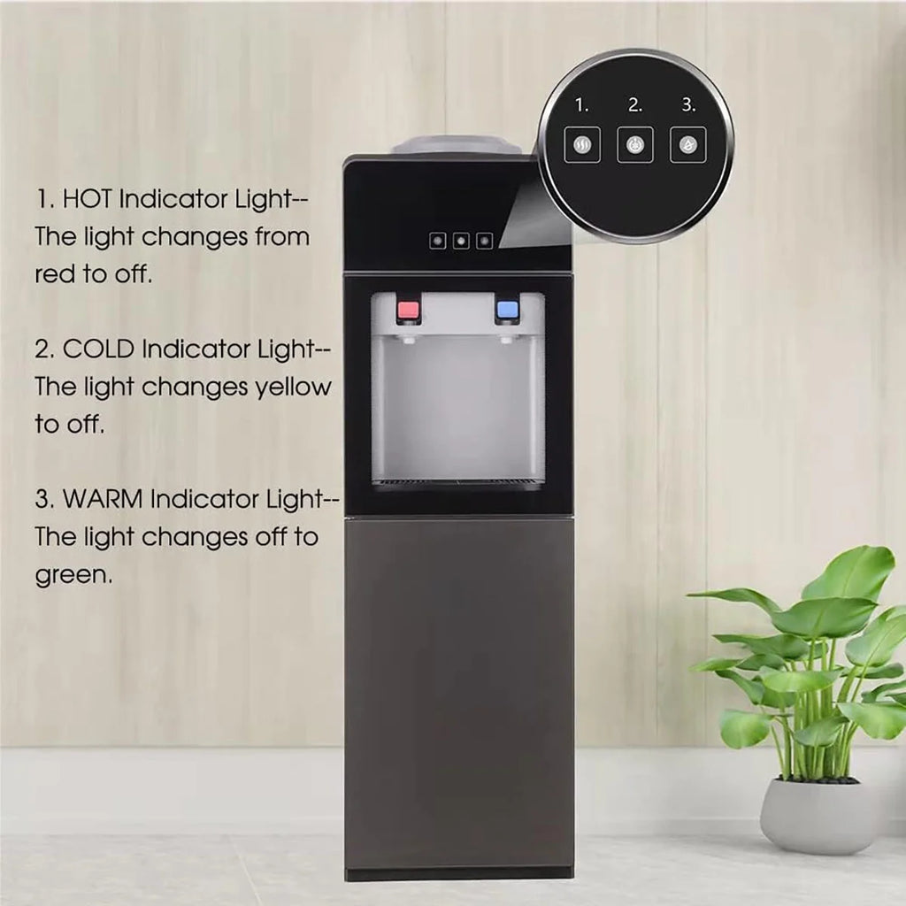 Top-Loading Water Dispenser for 5 Gallon Bottles, Hot & Cold Water Cooler with Storage Cabinet & Glass Door, Gray Y79674