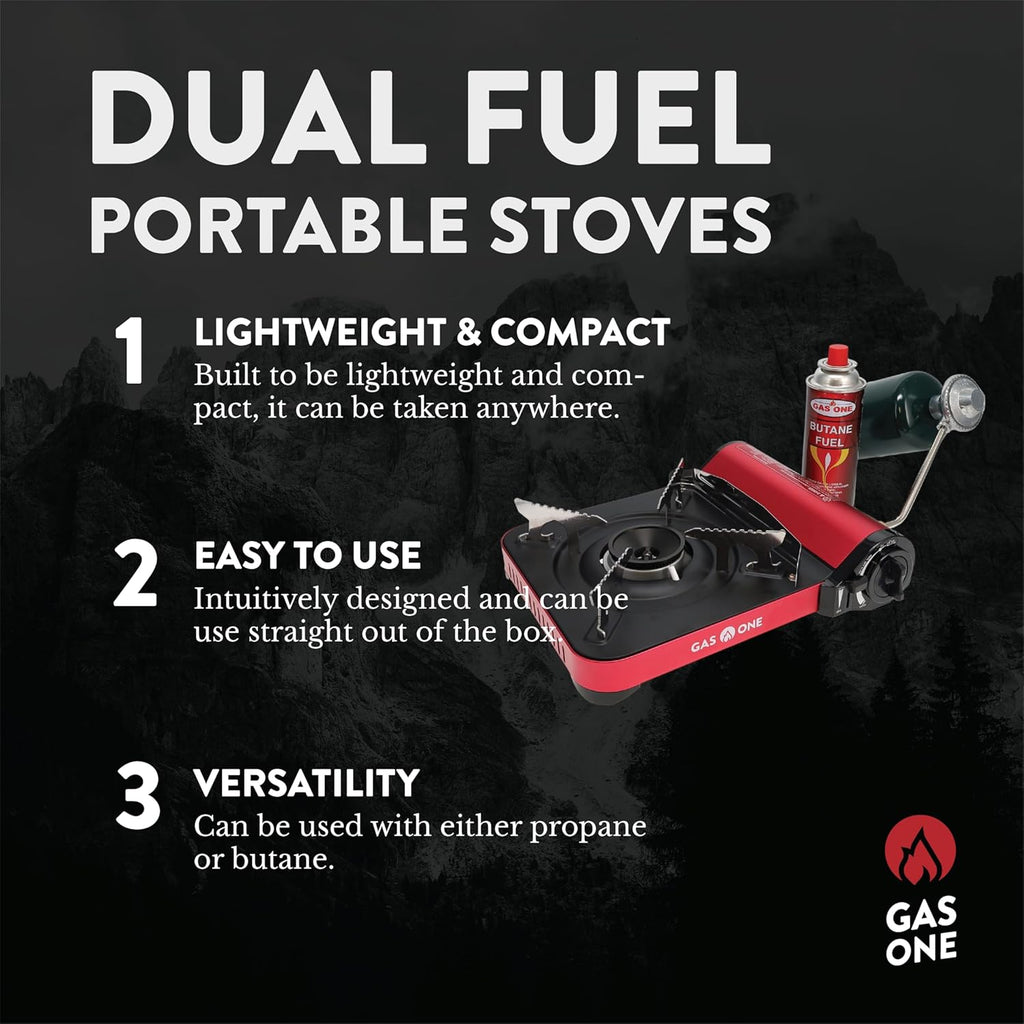 12,000 BTU Propane or Butane Portable Dual Fuel Camping Stove with Carrying Case R154