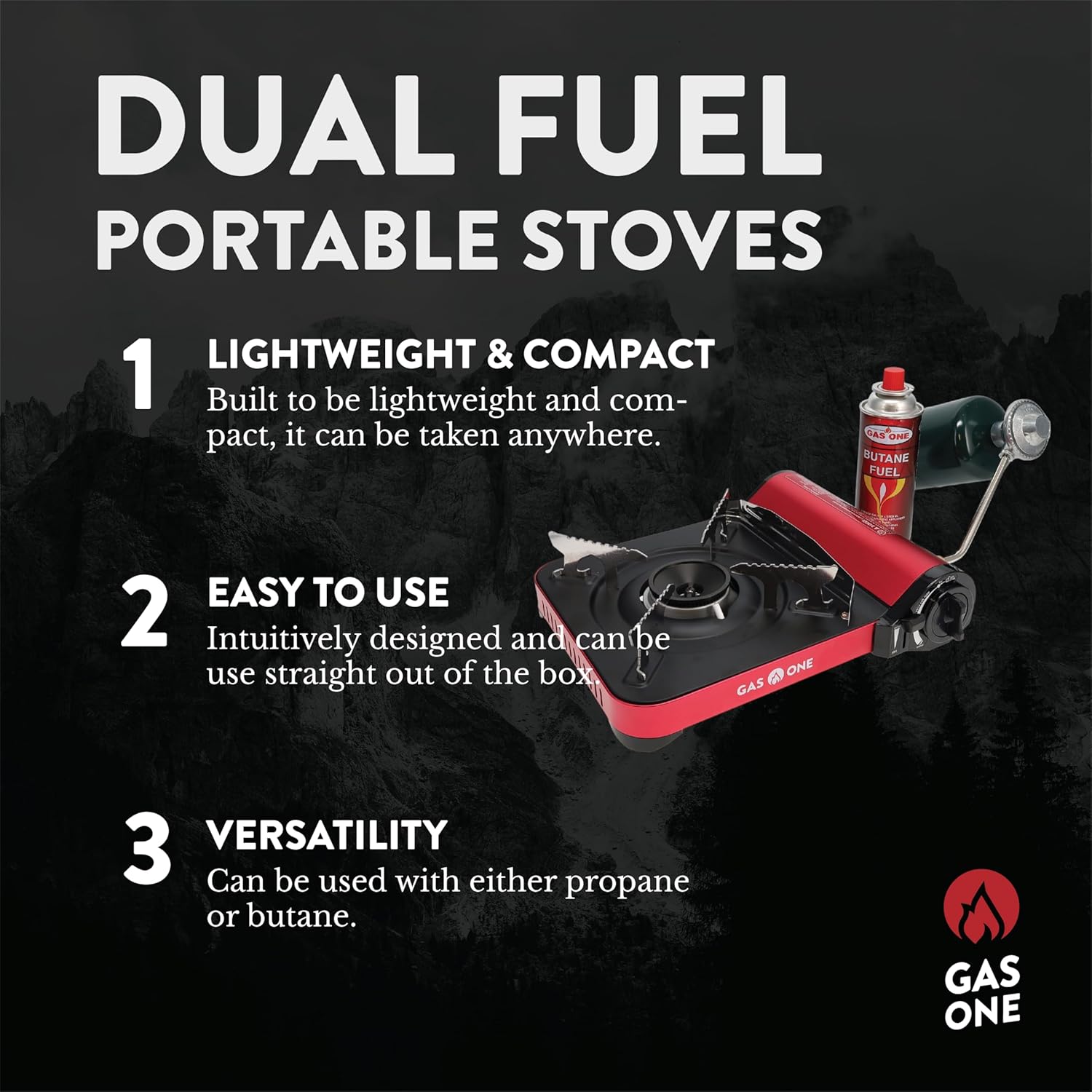 12,000 BTU Propane or Butane Portable Dual Fuel Camping Stove with Carrying Case R154