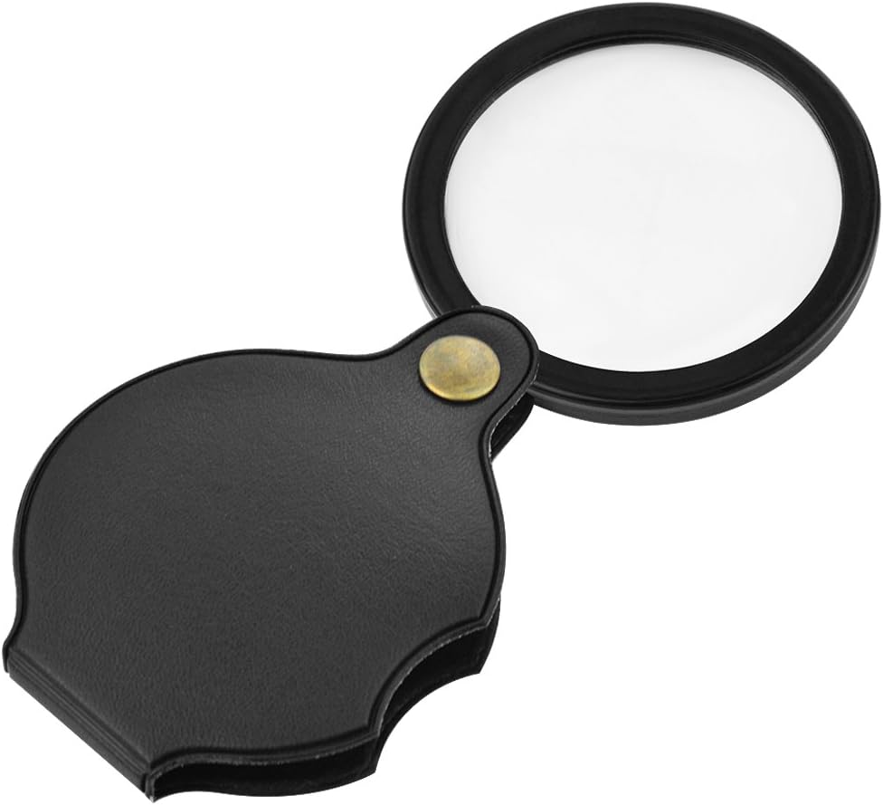 Mini Pocket Magnifying Glass Folding Loupe with Leather Pouch (Black) 60mm Q2134