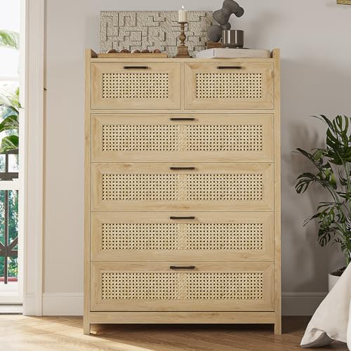 Rattan 6 Drawer Dresser with LED Lights A2436