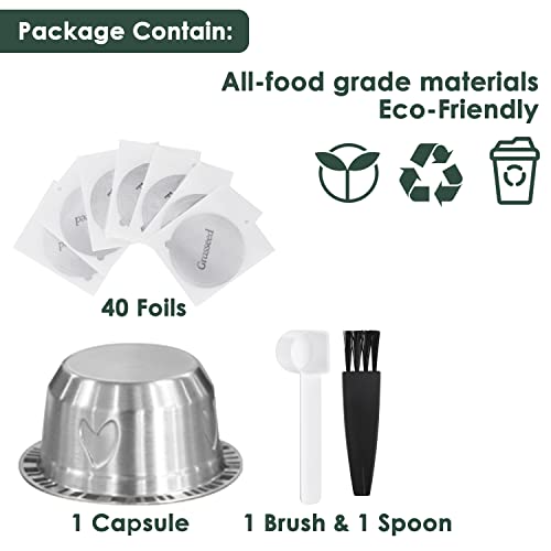 Refillable Stainless Steel Vertuo Capsule with 40 Foil Lids Y5728