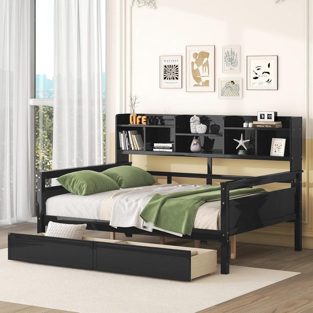 Espresso Full Size Wood Daybed with 2 Storage Drawers L8018