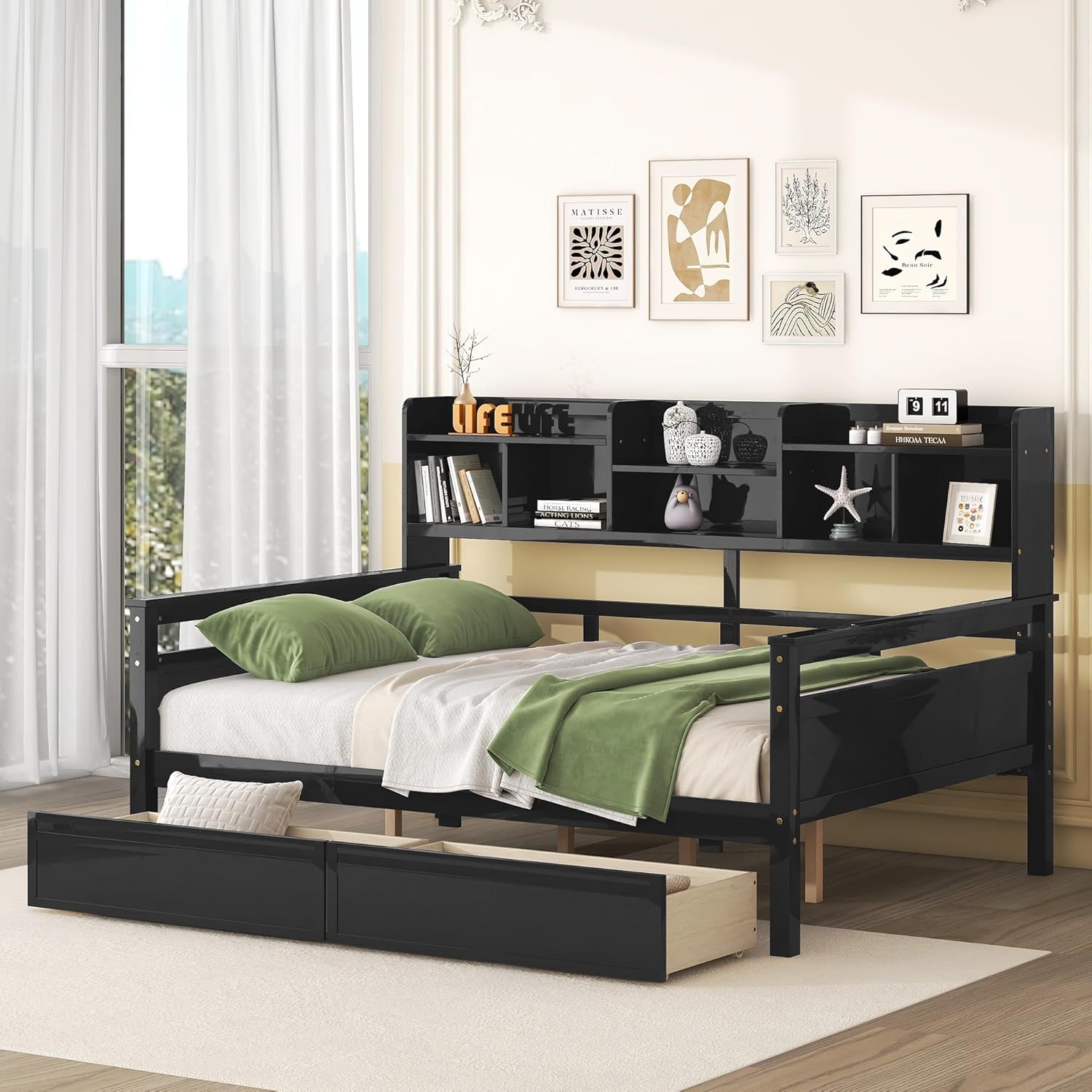 Espresso Full Size Wood Daybed with 2 Storage Drawers L8018