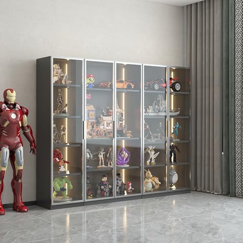 5 Shelves Metal Glass Display Cabinet with Light Strips Y85687