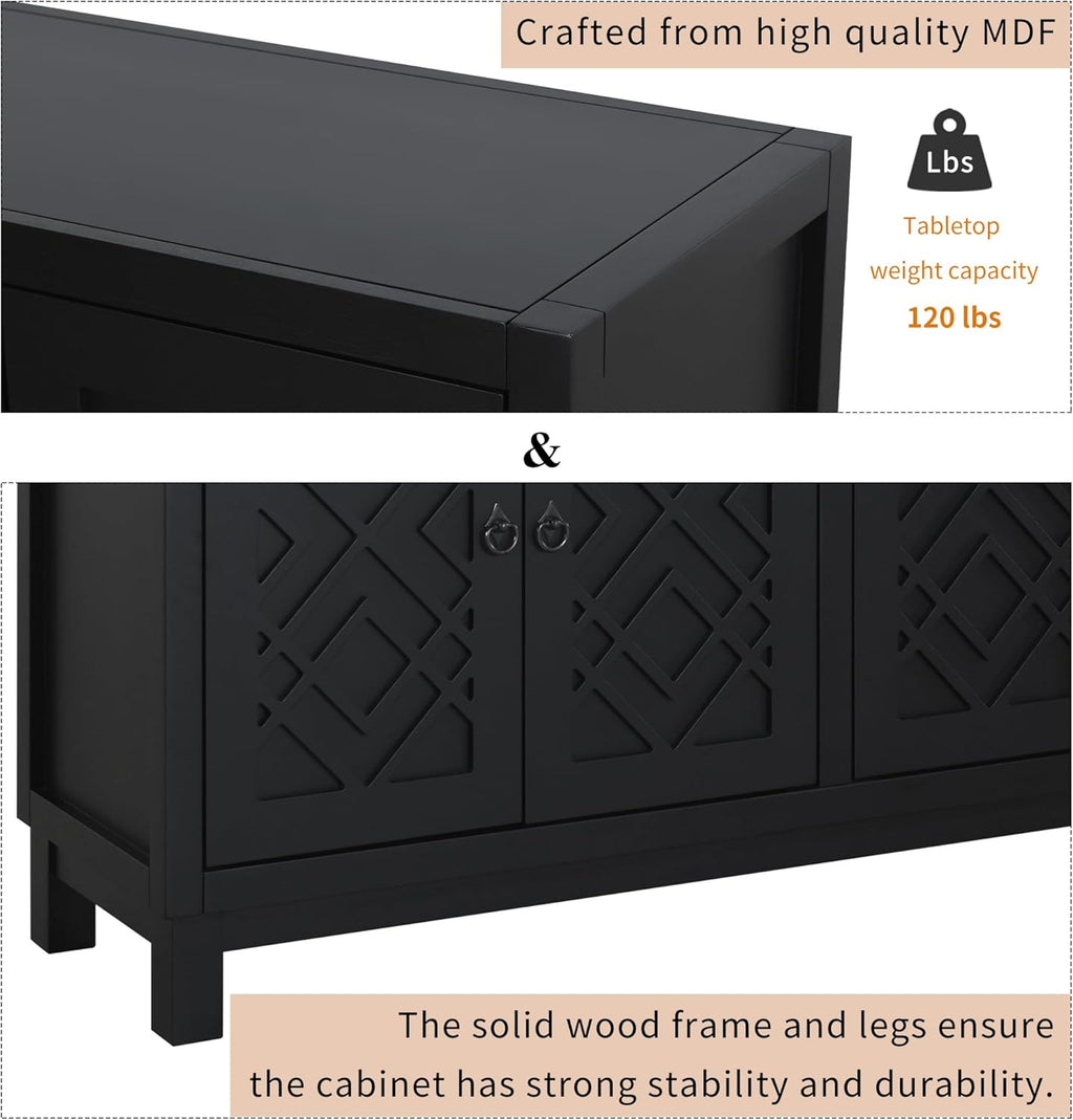 Black 4 Door Storage Cabinet with Pull Ring Handles A86613