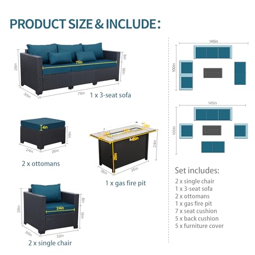 6 Piece HDPE Wicker Patio Conversation Sofa Set with Grey Cushions N65525