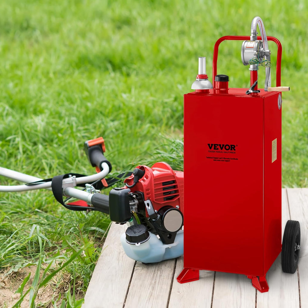 30 Gallon Portable Gas Caddy Fuel Storage Tank with 2 Wheels & Manual Transfer Pump Q13390