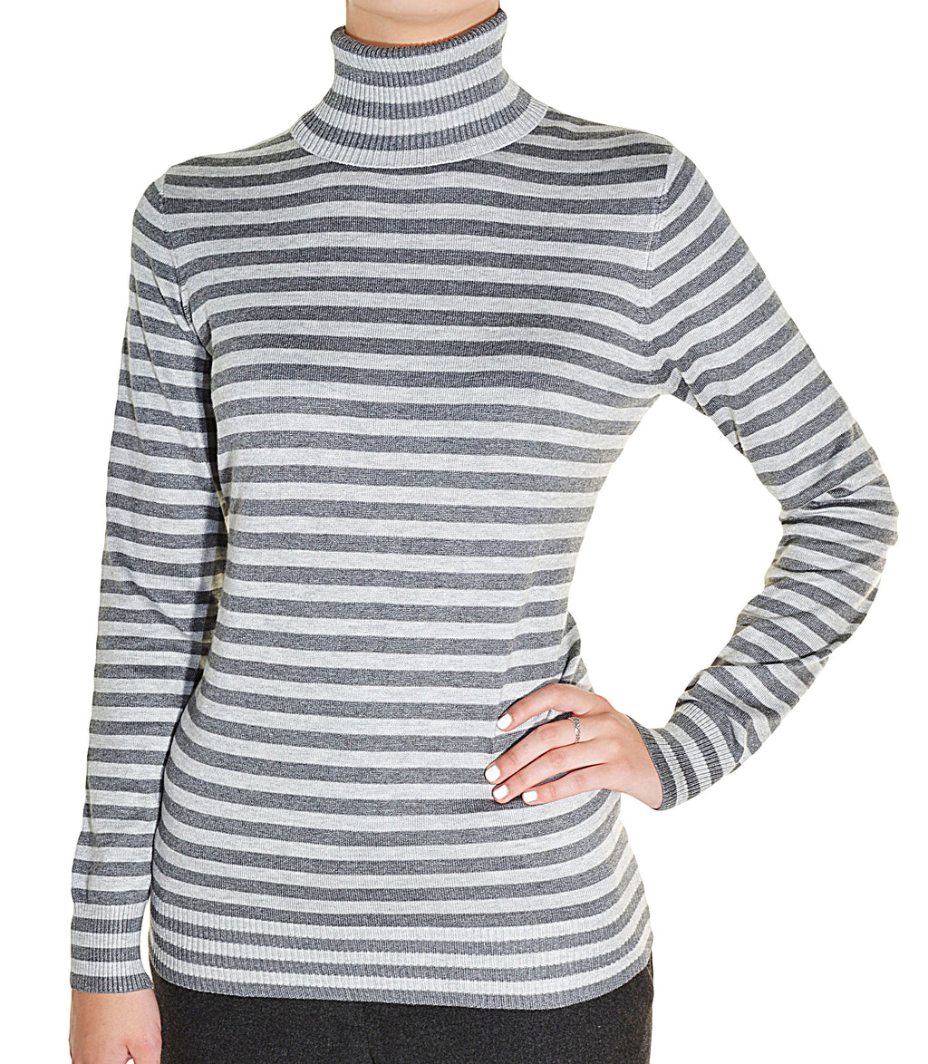 Striped Knit Turtleneck Shirt E7084