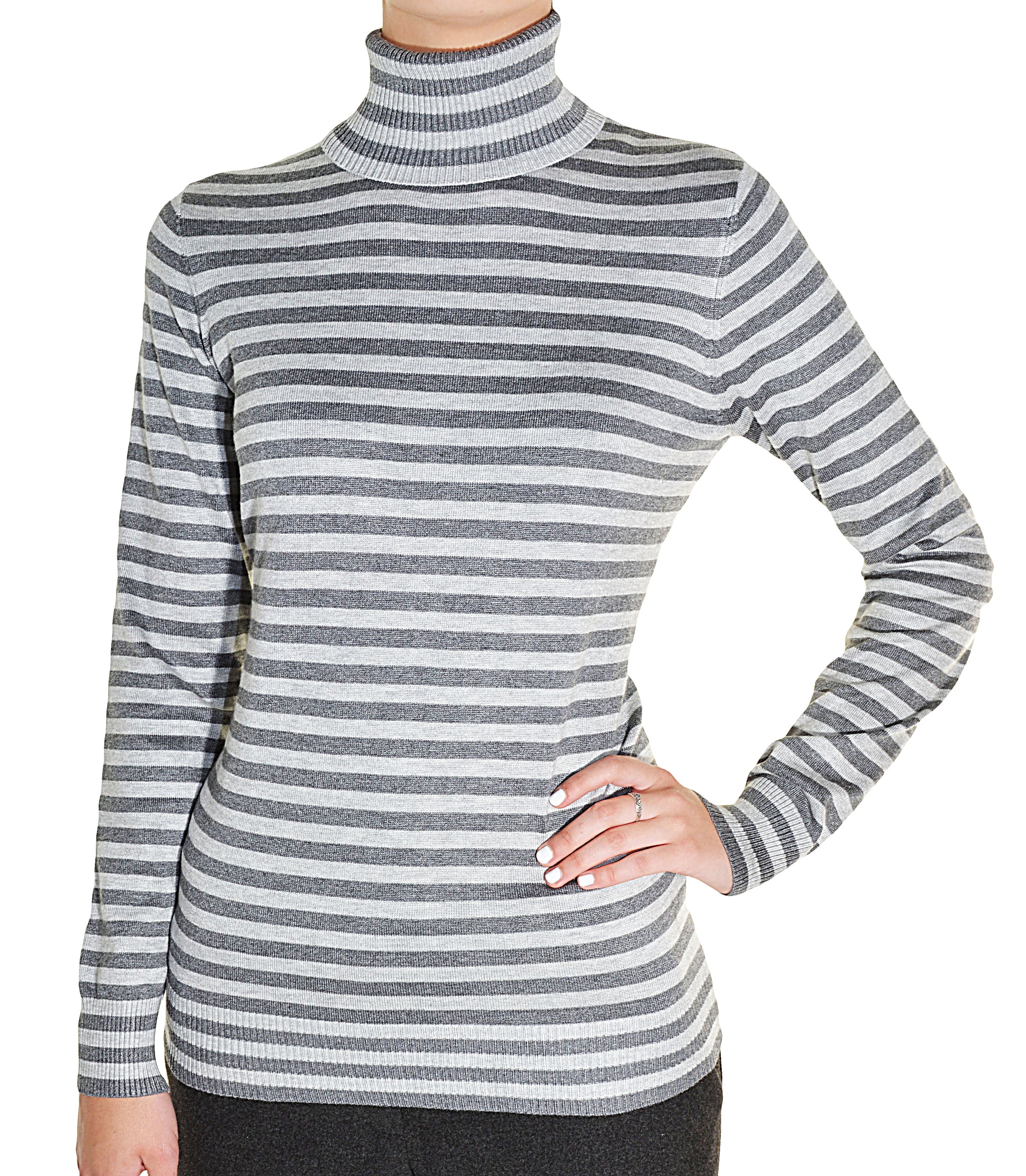 Striped Knit Turtleneck Shirt E7084
