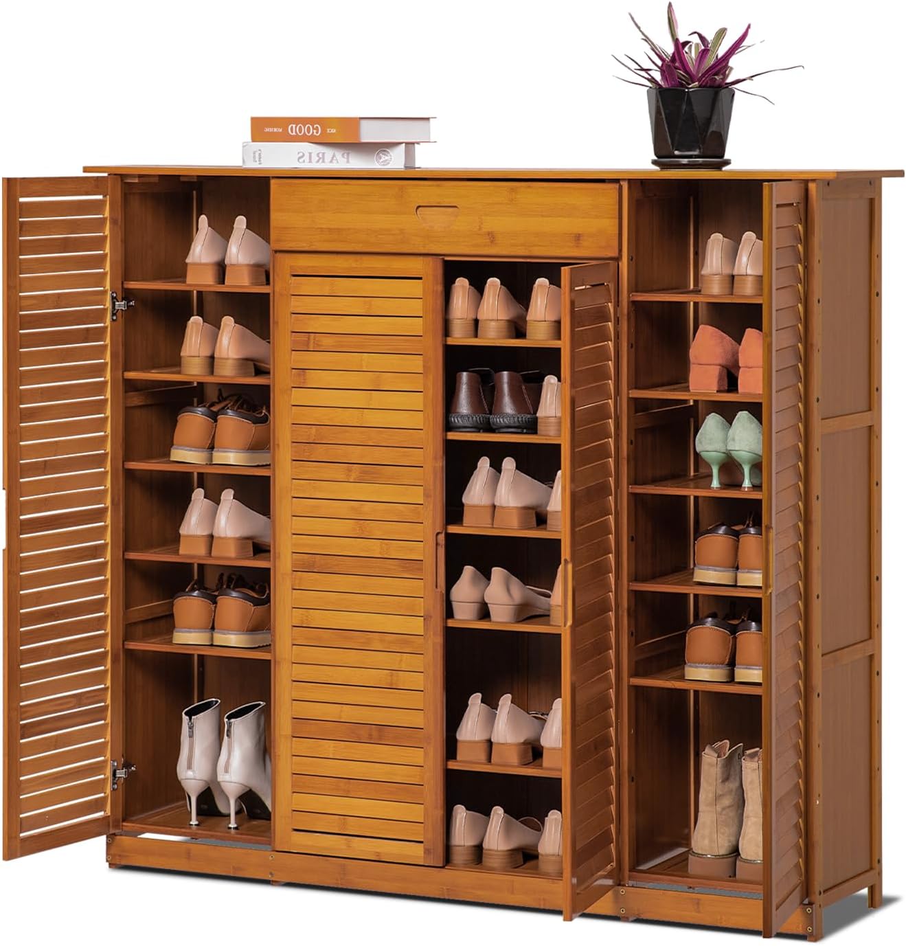 Bamboo 7-Tier Shoe Organizer with Drawer H45120