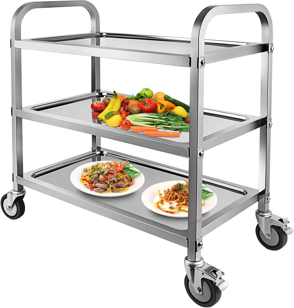 3 Tier Stainless Steel Utility Cart with Locking Wheels S718709