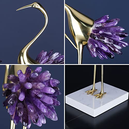 Gold Crane Bird Statues with Crystal Tail Accents N23656