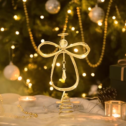 10 Inch Pre-Lit Gold Metal Angel Tree Topper B10153