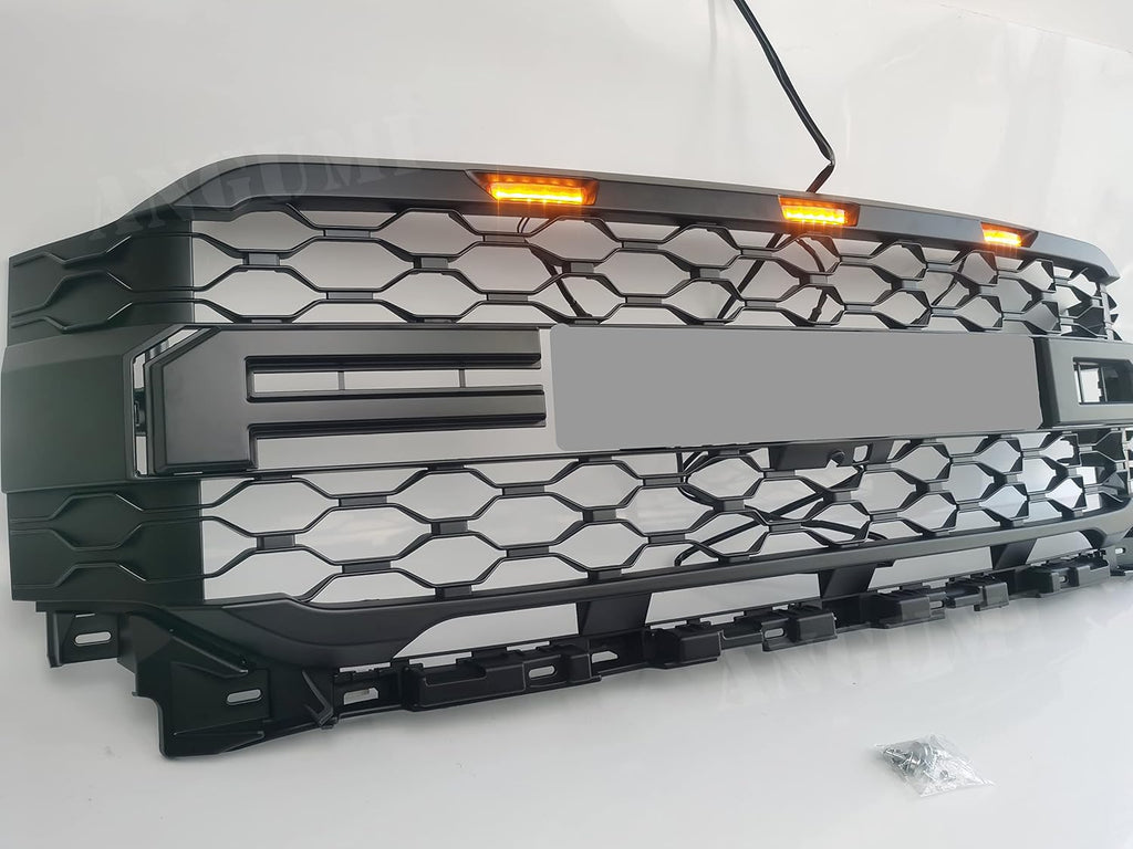Matte Black Front Grille with Letters & LEDs F93346