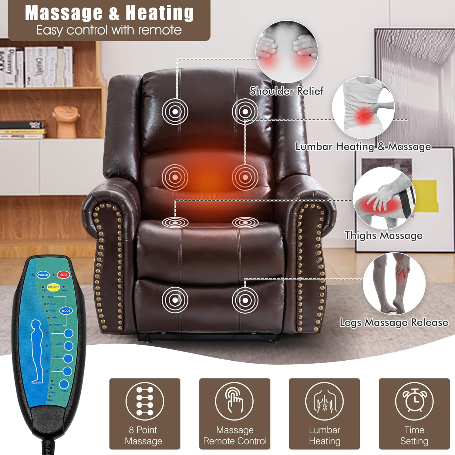 Brown Dual Motor Power Lift Recliner Chair with Massage and Heat Y485576