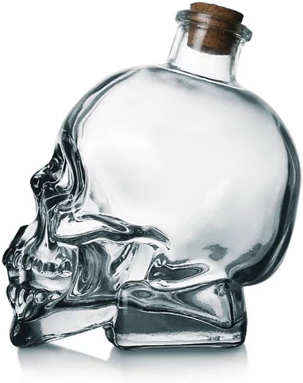 Lead-free Glass Skull Whiskey Bottle With Cork Stopper (400ML) R9808