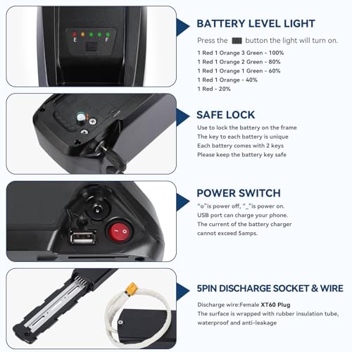 36V 48V 52V 15Ah 20Ah Electric Bike Lithium Battery with 3A Fast Charger and BMS E430