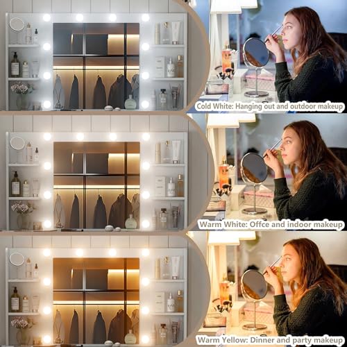 White 11 Drawer Vanity Desk with Lighted Mirror W1800