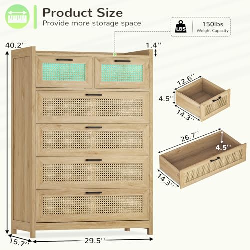 Rattan 6 Drawer Dresser with LED Lights A2436