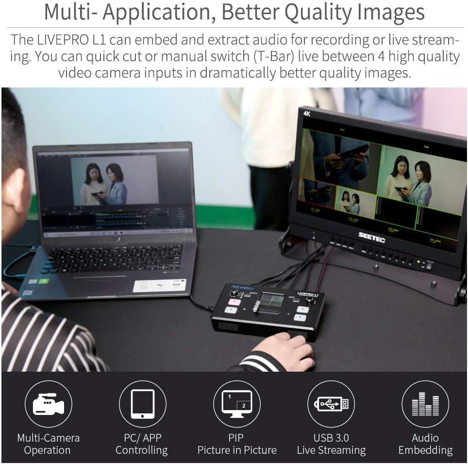 Multi Camera Video Mixer Switcher 2 Inch LCD Display 4 x HDMI Inputs USB 3.0 Output D9023
