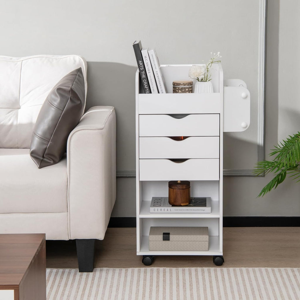 Rolling Storage Drawer Cart with 3 Drawers, 2 Open Shelves, Lockable Casters M228192