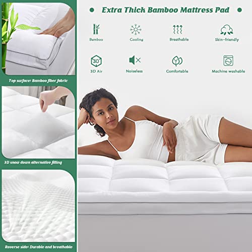 Twin XL Size Cooling Mattress Pad Cover Rayon from Bamboo Quilted Fitted Mattress Topper with 19 Inches Deep Pocket N2184