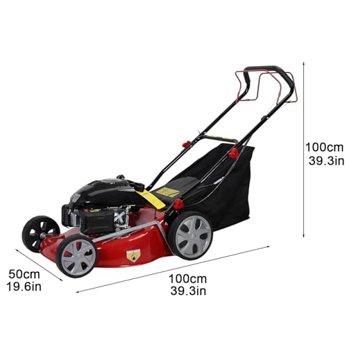 20-Inch Gas Push Lawn Mower, 141CC 4-Cycle Engine, Self Propelled, Side Discharge, High Rear Wheels, 7-Position Single Wheel Height Adjustment (Red) R615
