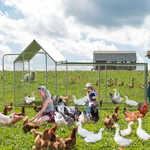 Large Metal Chicken Coop with Waterproof and Anti-UV Cover, 10' W x 3.3' D x 5' H D843