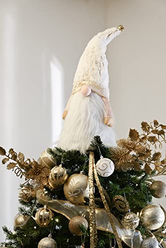 16.5 White and Gold Fabric Lighted Christmas Tree Topper with LED Lights H8914