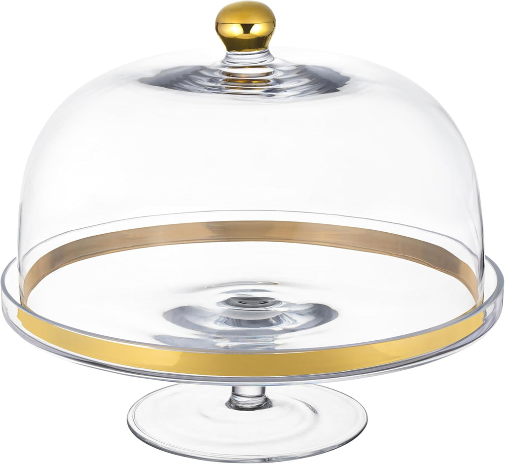 Glass Cake Stand with Dome Gold Rim Gold Knob 11.75" Diameter X108