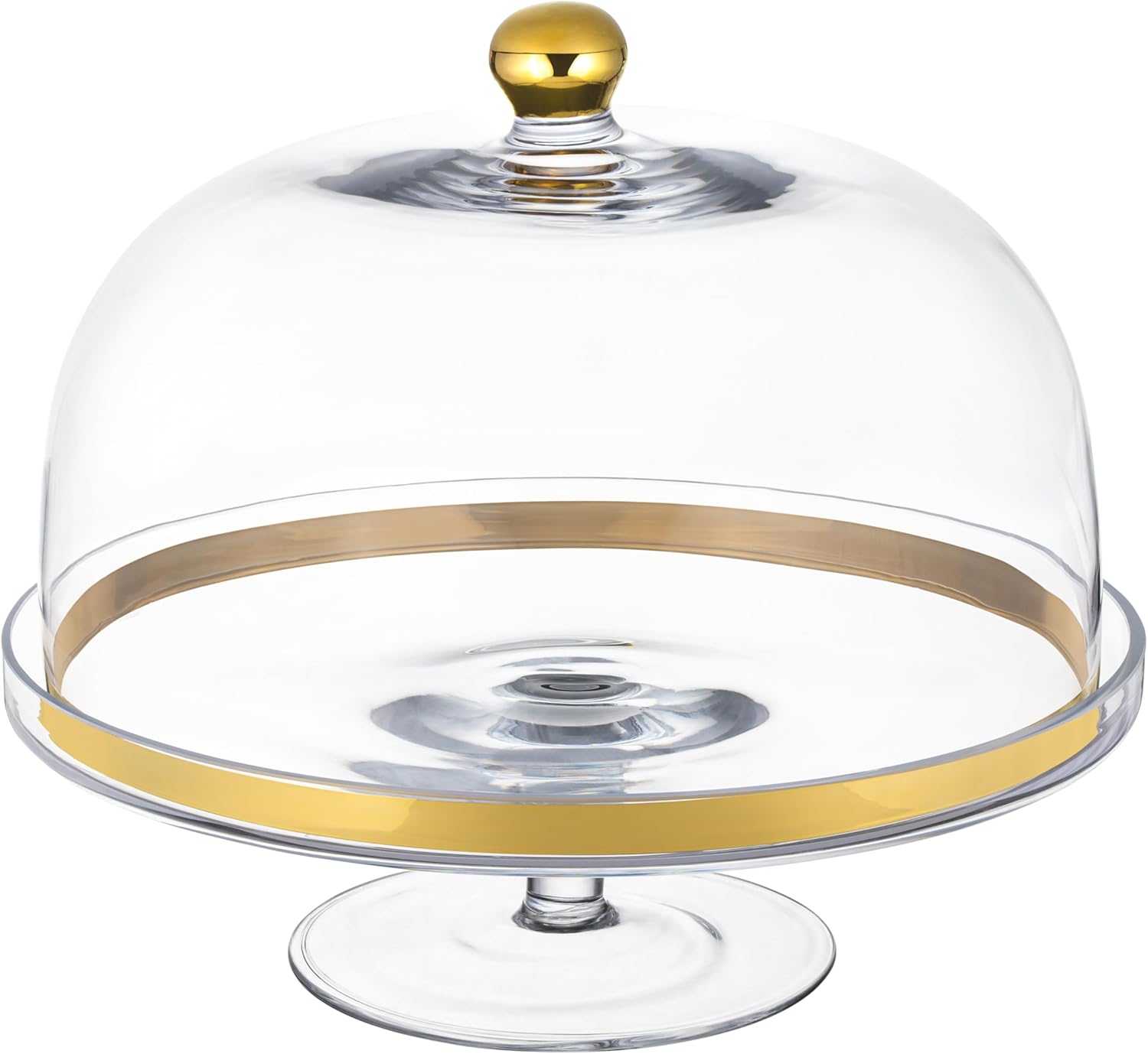 Glass Cake Stand with Dome Gold Rim Gold Knob 11.75" Diameter X108