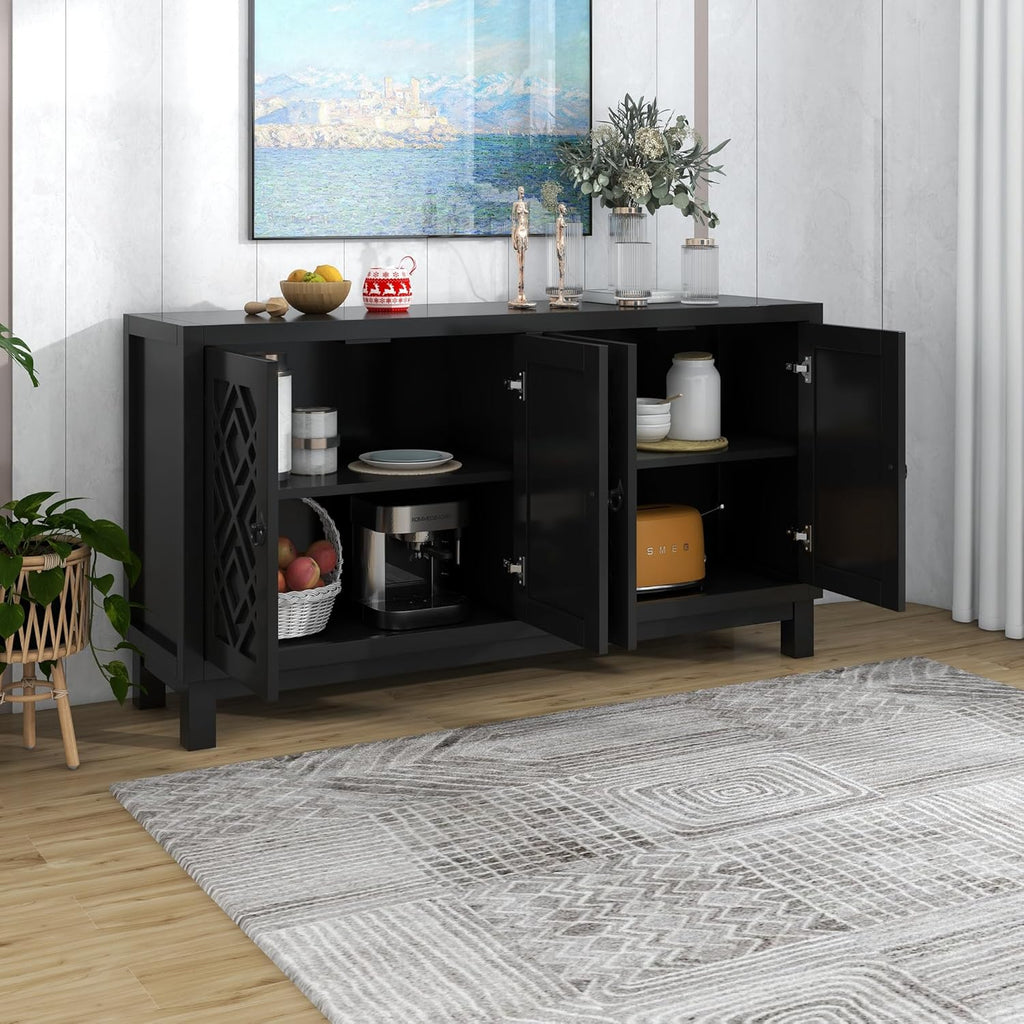 Black 4 Door Storage Cabinet with Pull Ring Handles A86613