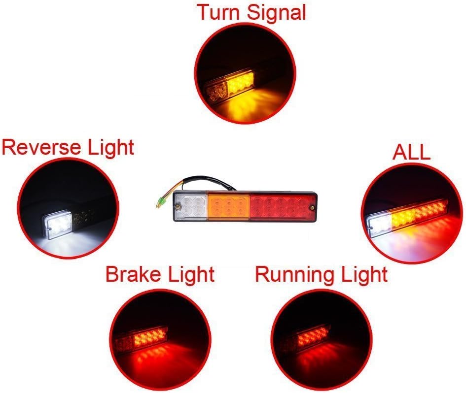 20-LED Truck Trailer Tail Light Turn Signal Reverse Brake Light, 3W 12V Red-Amber-White Waterproof (Pack of 2) G347437