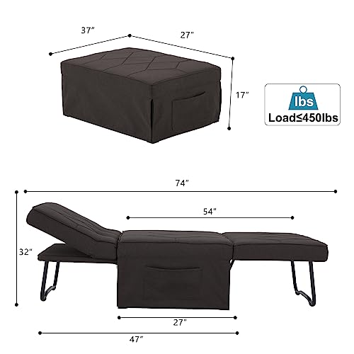Dark Brown Sleeper Chair Bed Sofa Bed 4 in 1 Folding Ottoman Bed with Adjustable Backrest Q2024