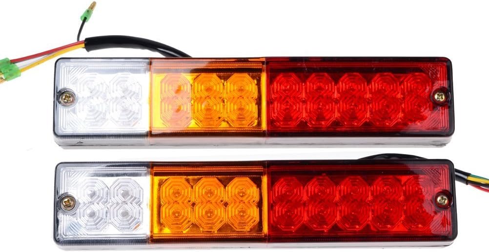 20-LED Truck Trailer Tail Light Turn Signal Reverse Brake Light, 3W 12V Red-Amber-White Waterproof (Pack of 2) G347437