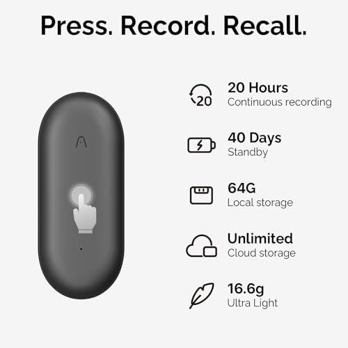 64GB AI Voice Recorder, Lunar Silver E59139