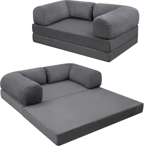 Folding Sofa Bed Corduroy Dark Grey Twin E60542
