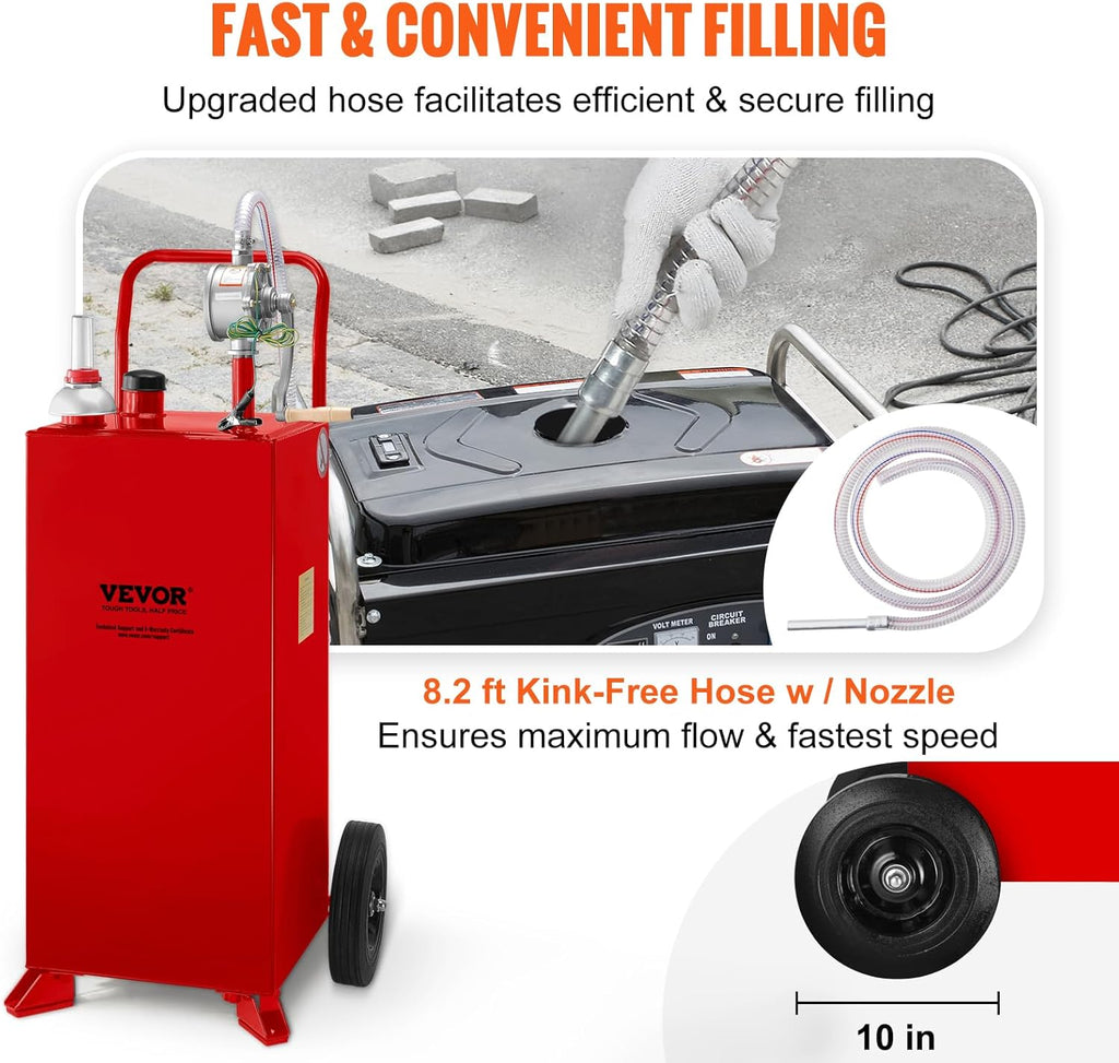 30 Gallon Portable Gas Caddy Fuel Storage Tank with 2 Wheels & Manual Transfer Pump Q13390