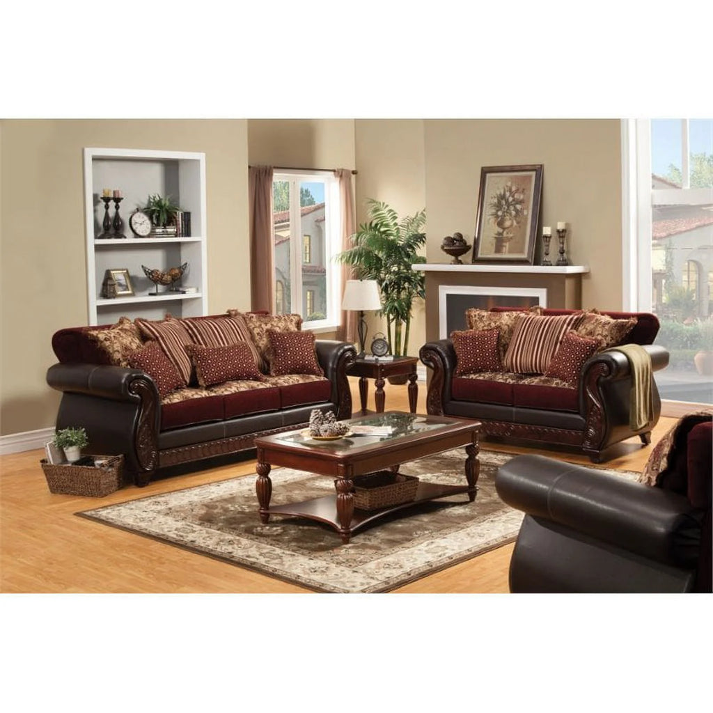Burgundy Red Faux Leather 2-Piece Sofa Set G341589